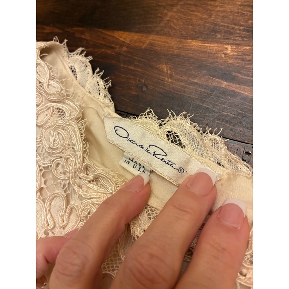 Oscar De La Renta Champagne Guipure Lace Silk Lined Cocktail Dress - Picture 2 of 7